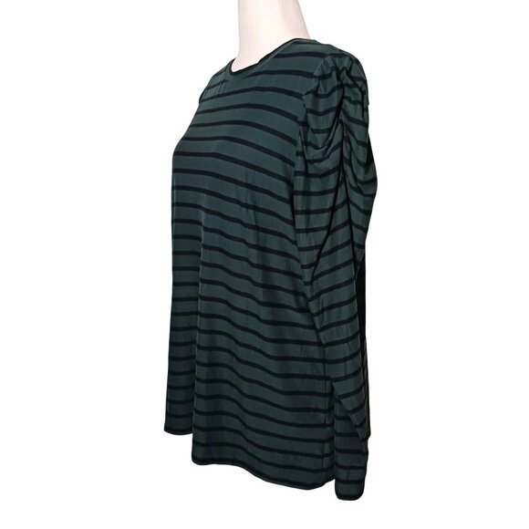 Ella‎ Rafaella Green/Black Striped Long Ruched Puff Sleeve Crew Neck Top Size 2X - Picture 3 of 11